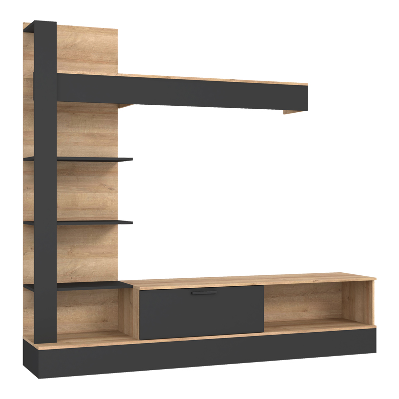 Intrahome Σύνθετο σαλονιού Dranko Intrahome μαύρο-oak μελαμίνης 205x41.5x192εκ | SKU: INTRAPA-429111121