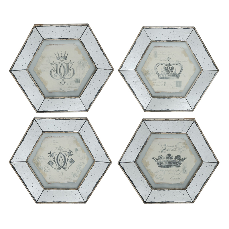 Artekko Crown Μπεζ Διακοσμητικά Κάδρα από MDF με Καθρέφτη (52.6x3.5x45.7)cm 4pcs Artekko 32655