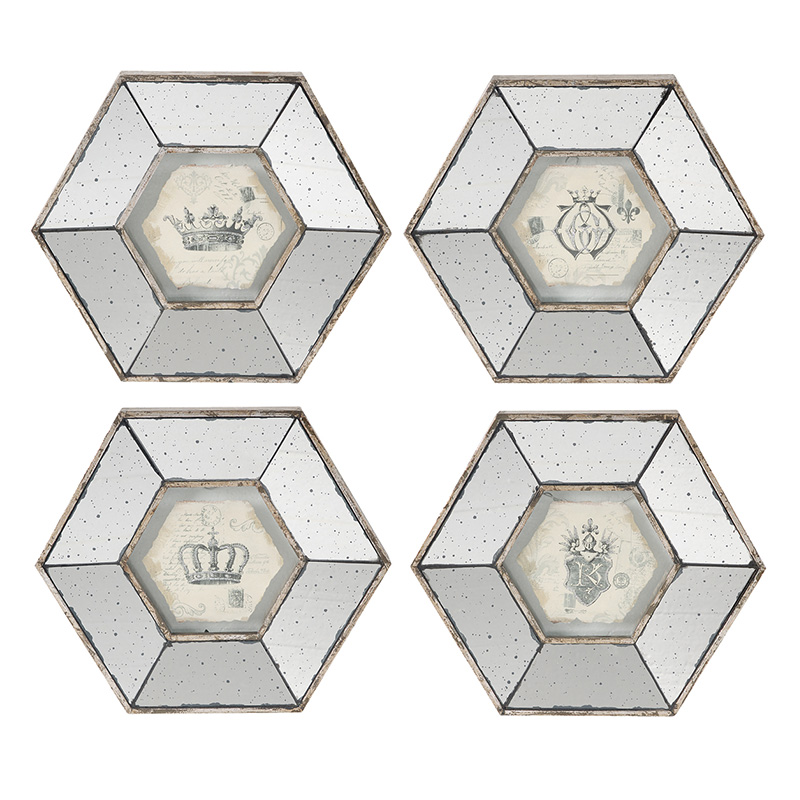 Artekko Crown Μπεζ Διακοσμητικά Κάδρα από MDF με Καθρέφτη (35.6x3.5x30.5)cm 4pcs Artekko 32656