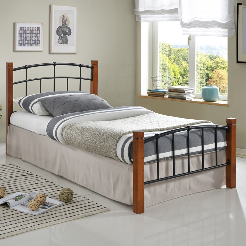 Intrahome Κρεβάτι Mandy Intrahome ξύλο σε καρυδί απόχρωση-μαύρο μέταλλο 90x190εκ | SKU: INTRAPA-441111112