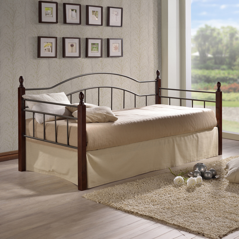 Intrahome Καναπές-κρεβάτι Nika Intrahome ξύλο σε καρυδί απόχρωση-μαύρο μέταλλο 90x190εκ | SKU: INTRAPA-441111123