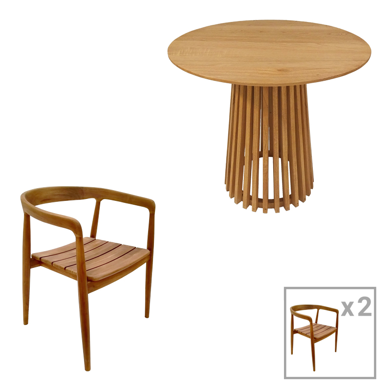 Intrahome Τραπεζαρία 3τεμ Noody-Kenda Intrahome teak ξύλο σε φυσική απόχρωση Φ80x75 | SKU: INTRAPA-454111154