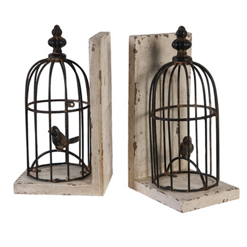 Artekko Birdcage Βιβλιοστάτες με Κλουβιά Μέταλλο Ξύλο (14x11x25)cm Σετ/2 Artekko 35550