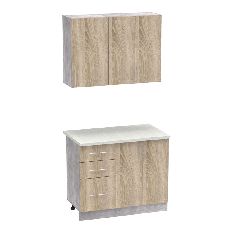 Intrahome Σύνθεση κουζίνας Festa I Intrahome μελαμίνη σε sonoma απόχρωση και πάγκο σε ανοιχτό γκρι 100x60x85εκ | SKU: INTRAPA-472111110