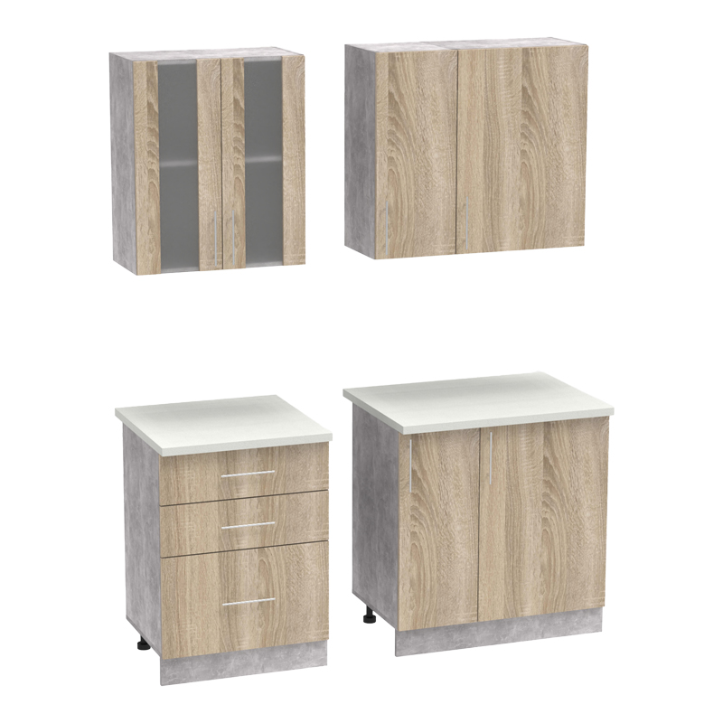 Intrahome Σύνθεση κουζίνας Festa III Intrahome μελαμίνη σε sonoma απόχρωση και πάγκο σε ανοιχτό γκρι 140x60x85εκ | SKU: INTRAPA-472111124