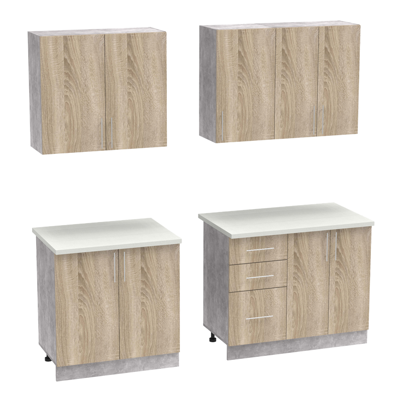 Intrahome Σύνθεση κουζίνας Festa V Intrahome μελαμίνη σε sonoma απόχρωση και πάγκο σε ανοιχτό γκρι 180x60x85εκ | SKU: INTRAPA-472111126