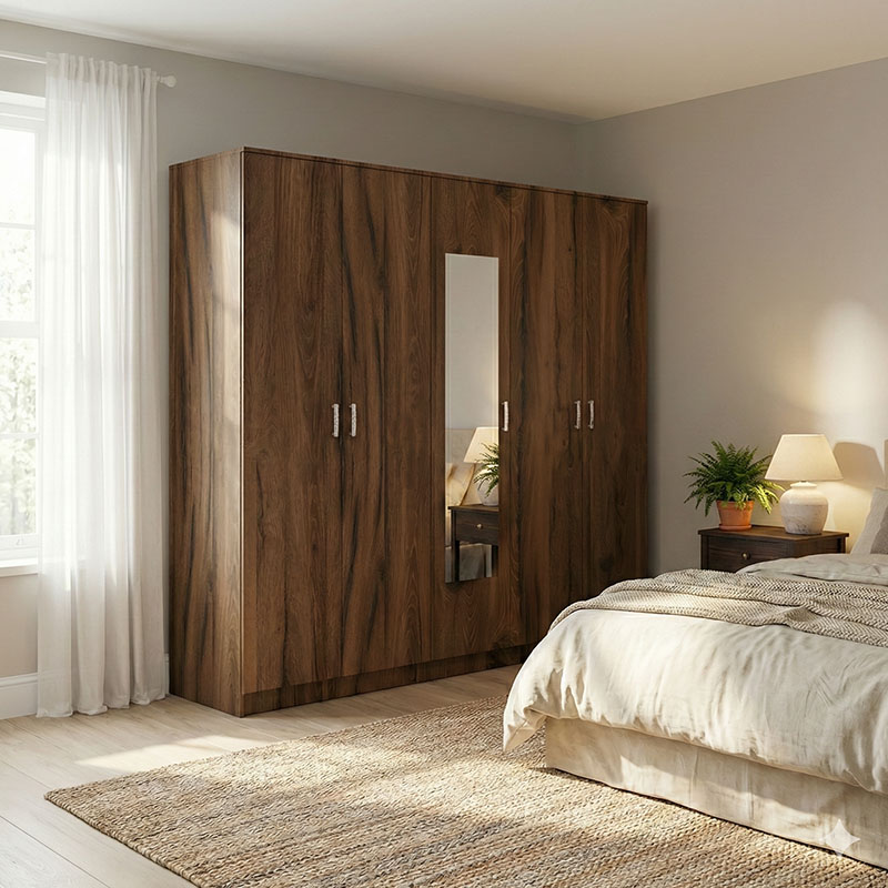 Ντουλάπα πεντάφυλλη με καθρέφτη Keus Intrahome καρυδί-oak 220x52x200εκ INTRAPA-472111229