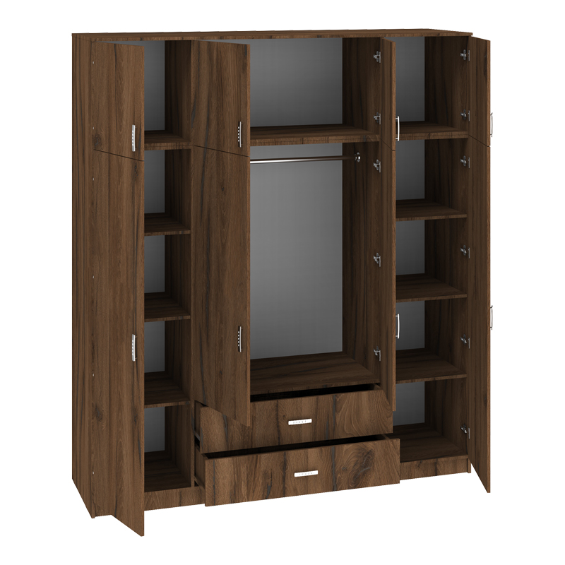 Ντουλάπα τετράφυλλη με συρτάρια Rear Intrahome καρυδι-oak 200x58x230εκ INTRAPA-472111220