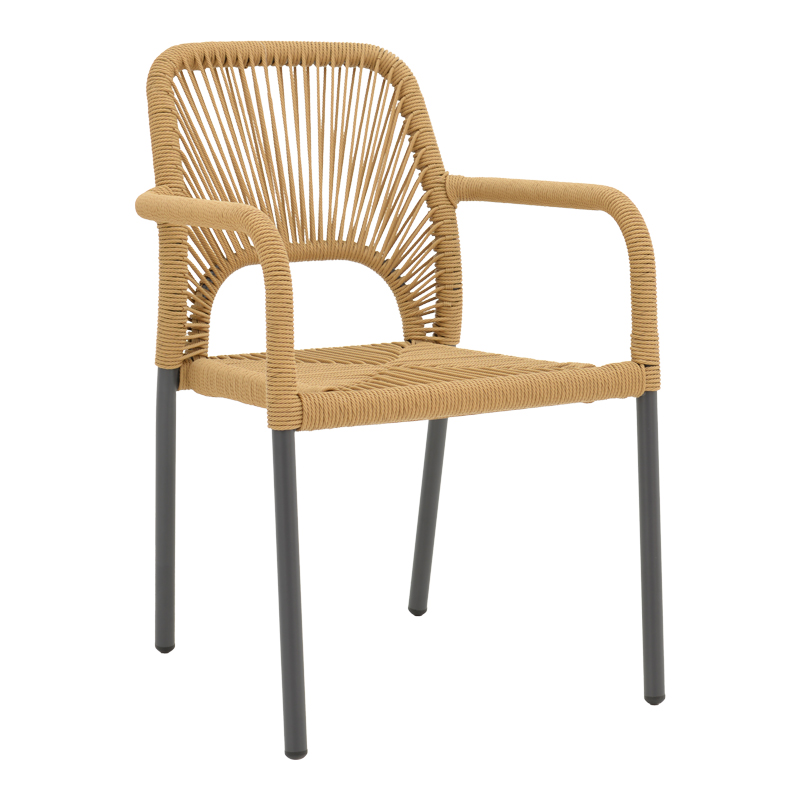 Intrahome Πολυθρόνα αλουμινίου Norture Intrahome στοιβαζόμενη ανθρακί σκελετός-pe rattan σε φυσική απόχρωση 57x63x82εκ | SKU: INTRAPA-475111112