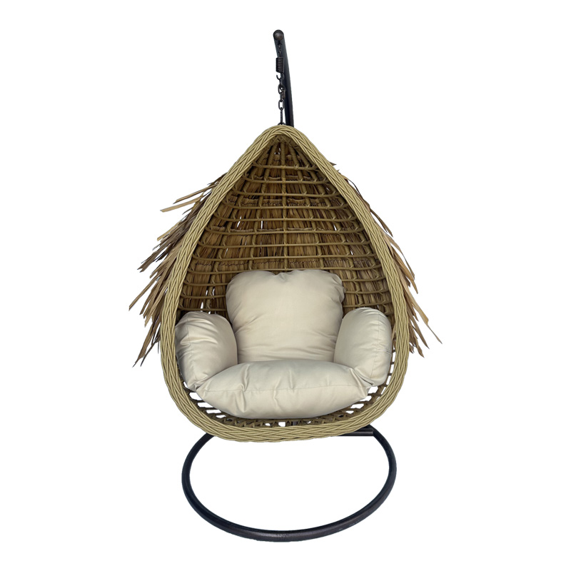 Intrahome Κούνια φωλιά με βάση Varur Intrahome μέταλλο καφέ - pe rattan σε μπεζ απόχρωση 120x105x195εκ | SKU: INTRAPA-479111117