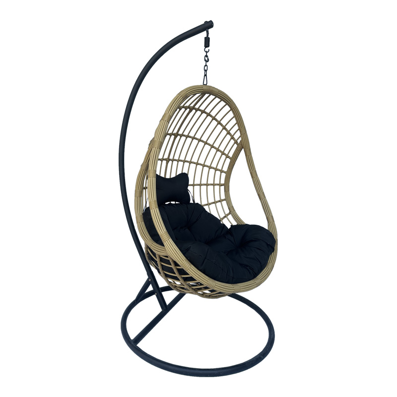 Intrahome Κούνια φωλιά με βάση Cungo Intrahome μέταλλο μαύρο- pe rattan μπεζ με μαύρο μαξιλάρι 125x105x195εκ | SKU: INTRAPA-479111119