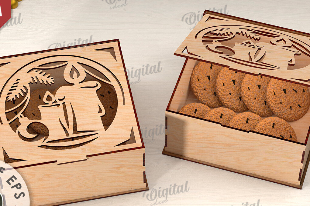 Σετ των 2 Intra απο ξύλο plywood 3mm-4mm πάχος Τρισδιάστατο χριστουγεννιάτικο κουτί δώρου Δίασταση 15x15 cm INTRAFABR-109928562