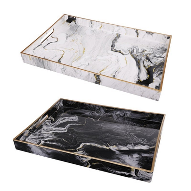 Artekko Tray Δίσκος Σερβιρίσματος Πλαστικό Ασπρόμαυρο (48x35x4.3)cm Σετ/2 Artekko 43296