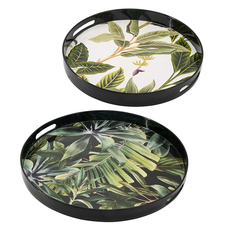 Artekko Leafs Δίσκος Πλαστικός Μάυρο/Πράσινο Σετ/2 (37.5x37.5x4.5)cm Artekko 48619