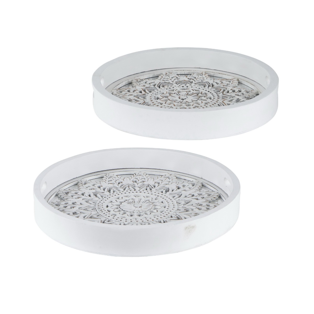 Artekko Tray Διακοσμητικός Δίσκος Σκαλιστός Ξύλο Λευκό (45.7x45.7x6.4)cm Artekko 48943