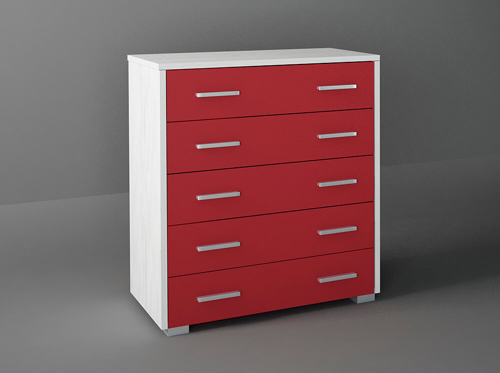 Intrahome Συρταριέρα με 5 συρτάρια σε χρώμα λευκό ρουστίκ-κόκκινο 80x45x90 Intrahomesa-00652266