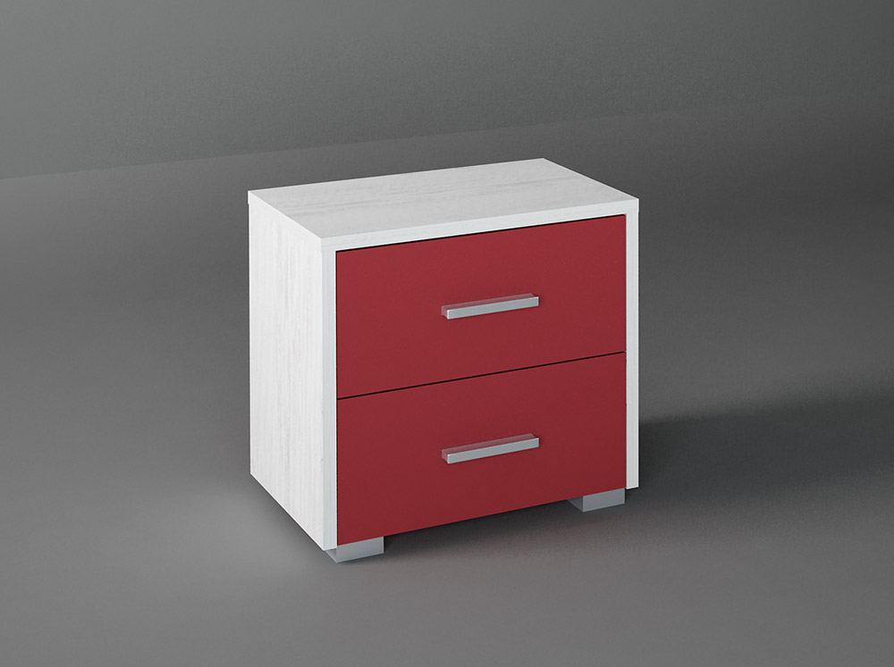 Intrahome Κομοδίνο με 2 συρτάρια σε χρώμα λευκό ρουστίκ-κόκκινο 50x34x48 Intrahomesa-00652262