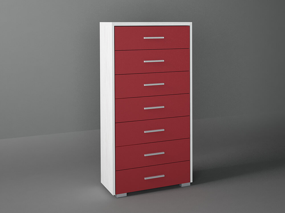 Intrahome Συρταριέρα με 7 συρτάρια σε χρώμα λευκό ρουστίκ-κόκκινο 60x45x123 Intrahomesa-00652211