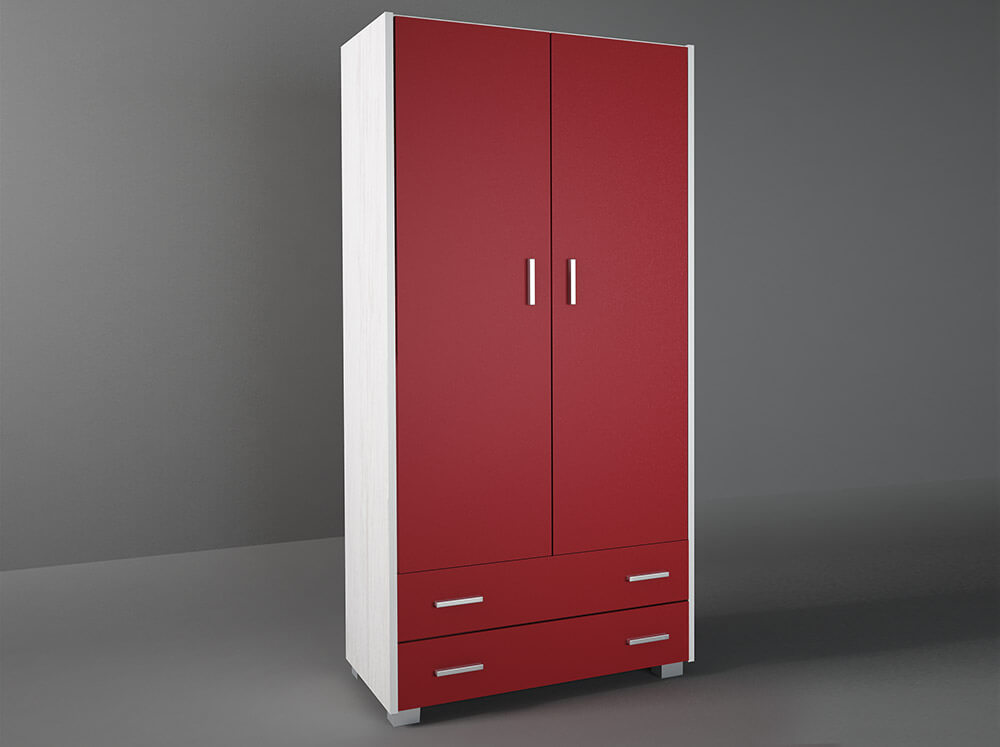 Intrahome Ντουλάπα δίφυλλη σε χρώμα λευκό ρουστίκ-κόκκινο 85x50x180 Intrahomesa-00652199