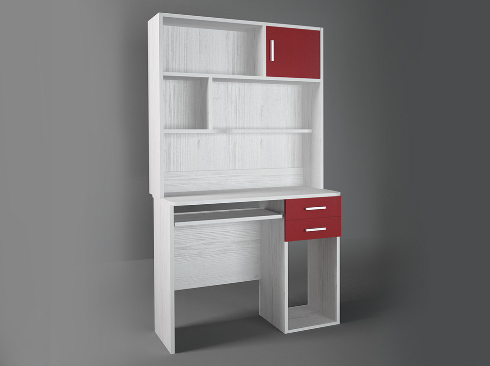Intrahome Γραφείο με εταζέρα σε χρώμα λευκό ρουστίκ-κόκκινο 100x55x180 Intrahomesa-00652191