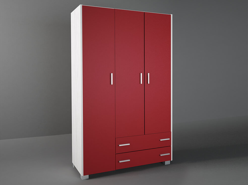 Intrahome Ντουλάπα παιδική τρίφυλλη χρώματος λευκό ρουστίκ-κόκκινο 110x50x180 Intrahomesa-00652189