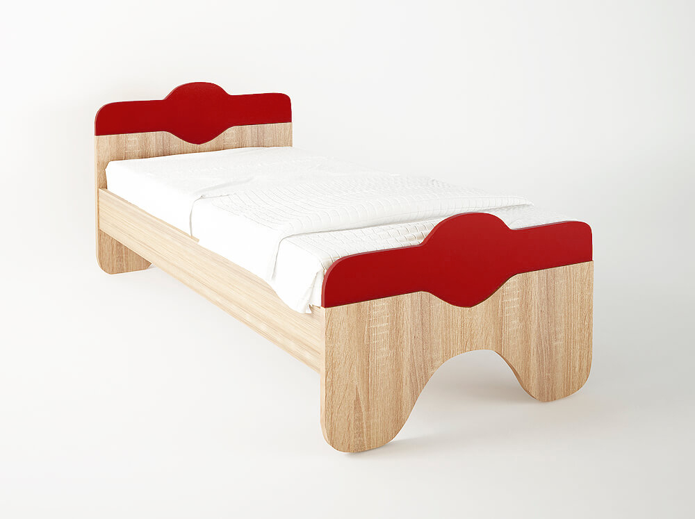 Intrahome Κρεβάτι "TAZ" μονό σε χρώμα δρυς-κόκκινο 90x190 Intrahomesa-00652181