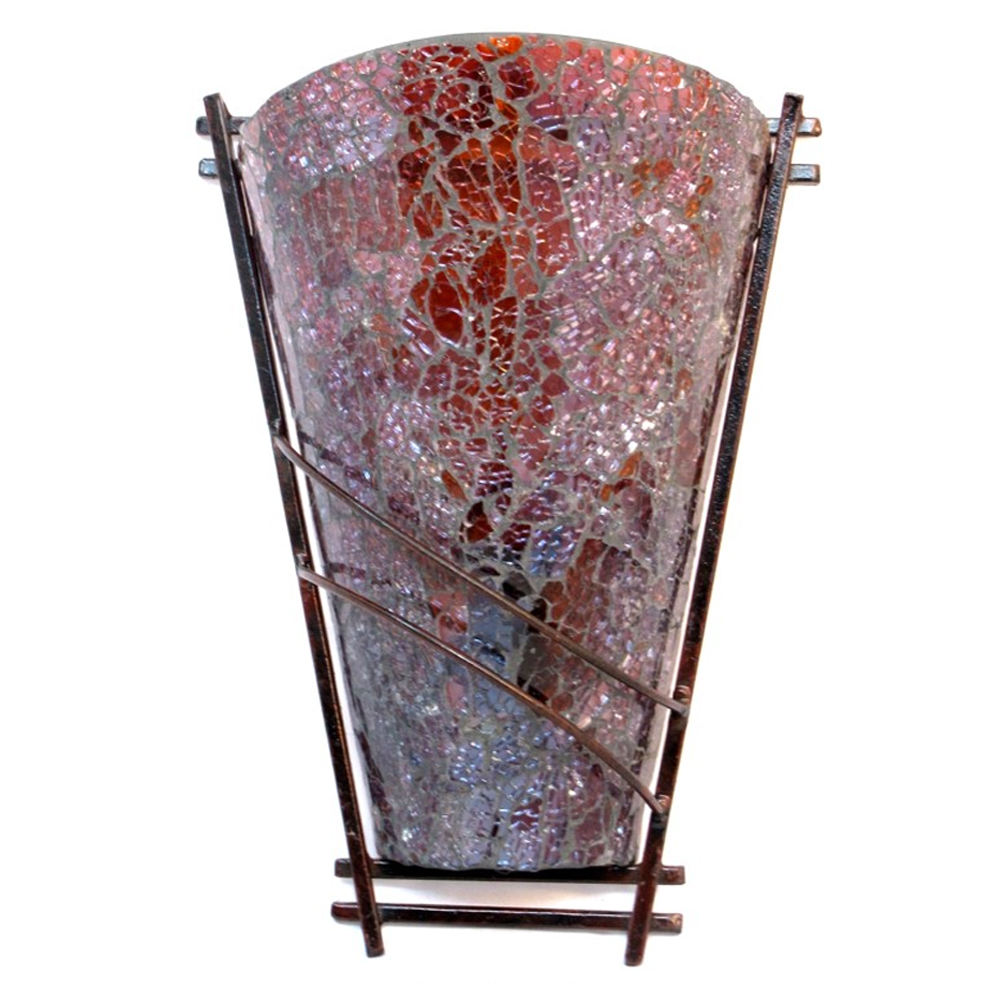 Artekko Crackle Color Γυάλινο Κρακελέ Μπορντό Φωτιστικό Τοίχου Απλίκα E14 σε Μεταλλική Βάση (22x12x30) Artekko 510-1058