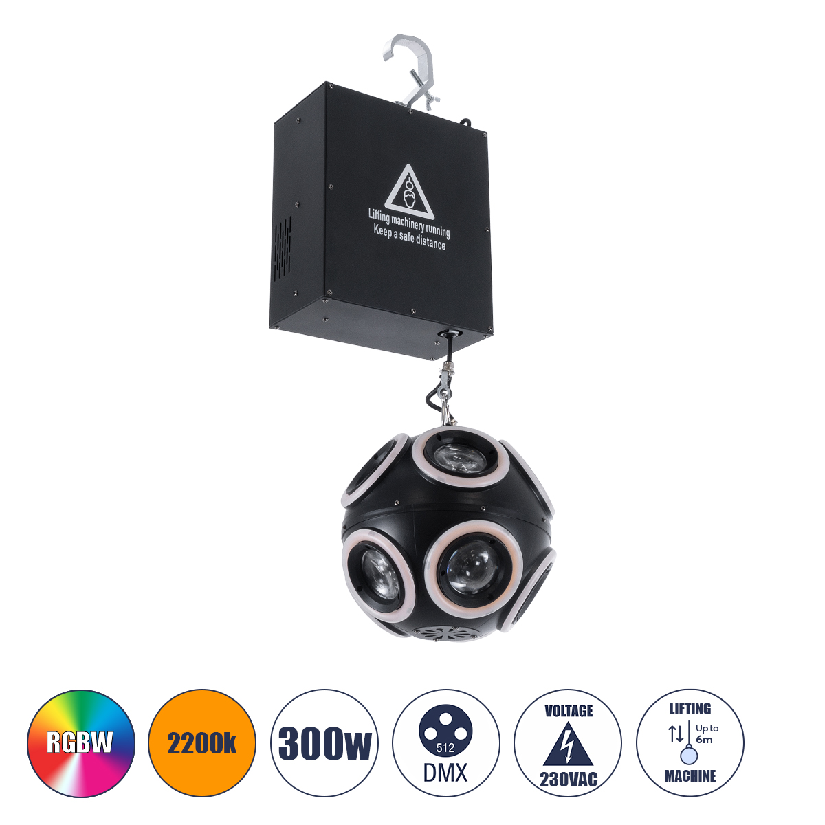 51197 GloboStar® 51197 LIFT BALL Επαγγελματικό Φωτιστικό Ειδικών Εφέ Φ25cm KINETIC BALL MATRIX PIXEL Super BEAM Light CREE LED 4in1 300W – 10 x 20W LED COB Chips RGBW & 10 x 20W LED COB Chips Ultra Gold Warm White 2200K – Μέγιστο Μήκος Ανύψωσης 6 Μέτρα – 51197 GloboStar® 51197 LIFT BALL Επαγγελματικό Φωτιστικό Ειδικών Εφέ Φ25cm KINETIC BALL MATRIX PIXEL Super BEAM Light CREE LED 4in1 300W – 10 x 20W LED COB Chips RGBW & 10 x 20W LED COB Chips Ultra Gold Warm White 2200K – Μέγιστο Μήκος Ανύψωσης 6 Μέτρα –