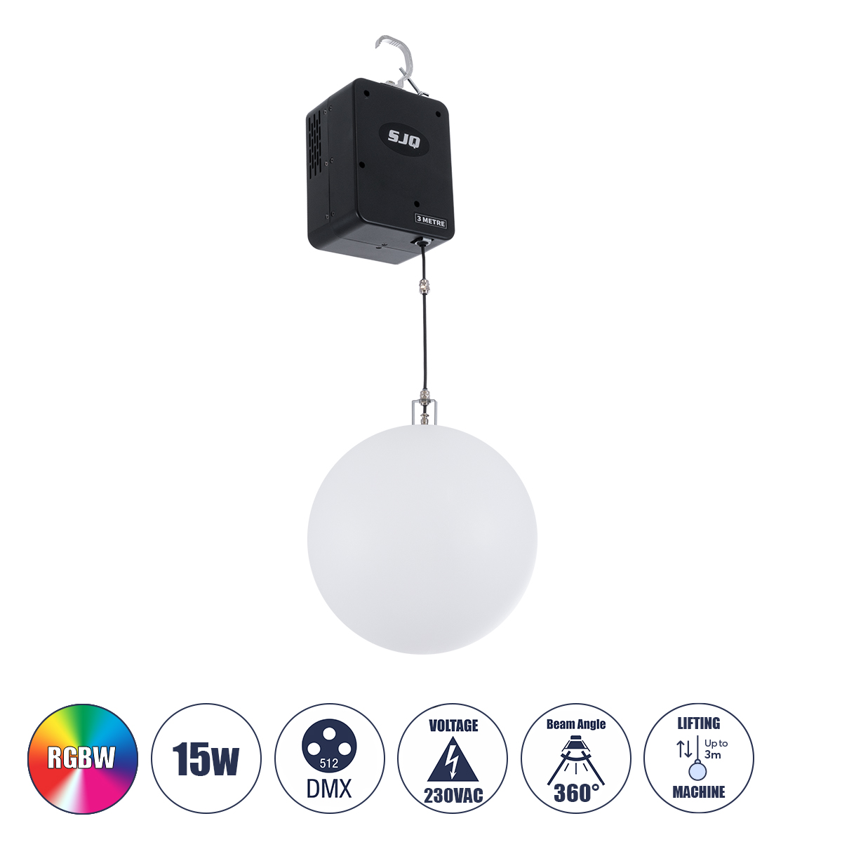 51202 GloboStar® 51202 LIFT BALL Επαγγελματικό Φωτιστικό Ειδικών Εφέ Φ30cm KINETIC BALL Light CREE LED 4in1 15W – 15 x 1W LED SMD Chips RGBW – Μέγιστο Μήκος Ανύψωσης 3.5 Μέτρα – AC 220V-240V DMX512 Display on Body – Μαύρο – Μ17 x Π13 x Υ26cm – 2 Χρόνια Ε 51202 GloboStar® 51202 LIFT BALL Επαγγελματικό Φωτιστικό Ειδικών Εφέ Φ30cm KINETIC BALL Light CREE LED 4in1 15W – 15 x 1W LED SMD Chips RGBW – Μέγιστο Μήκος Ανύψωσης 3.5 Μέτρα – AC 220V-240V DMX512 Display on Body – Μαύρο – Μ17 x Π13 x Υ26cm – 2 Χρόνια Ε