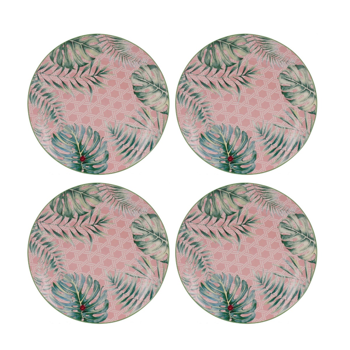 Artekko Tropical Ρηχά Πήλινα Πιάτα με Πράσινα και Ροζ Σχέδια (20x20x2)cm 4pcs Artekko 60030