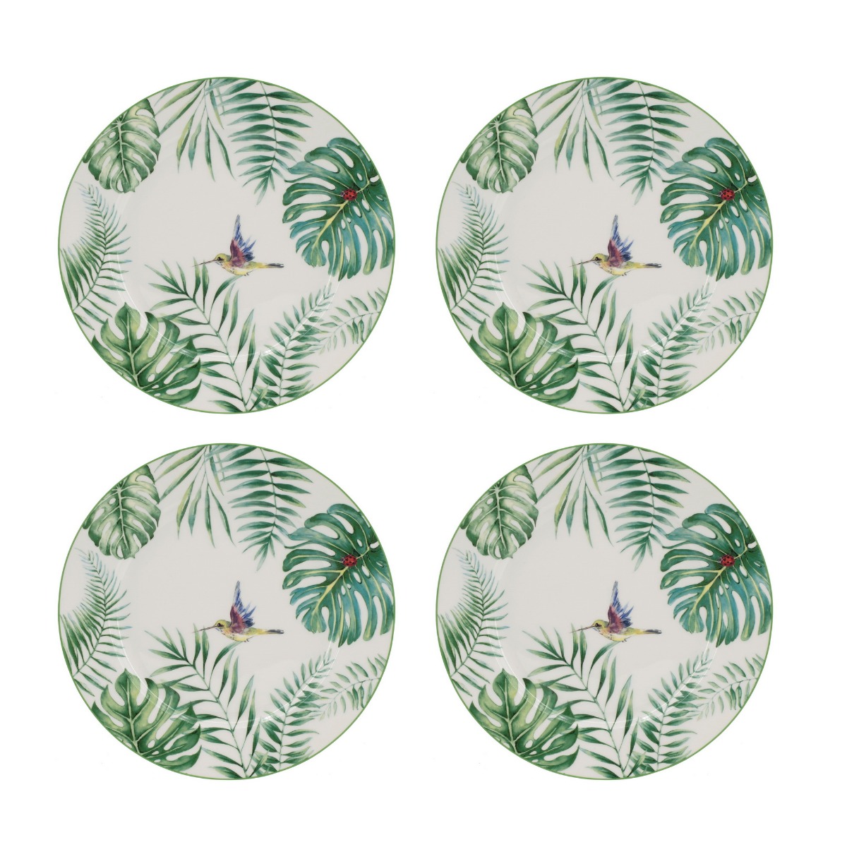 Artekko Tropical Ρηχά Πήλινα Πιάτα με Πράσινα Σχέδια (26.9x26.9x2)cm 4pcs Artekko 60031