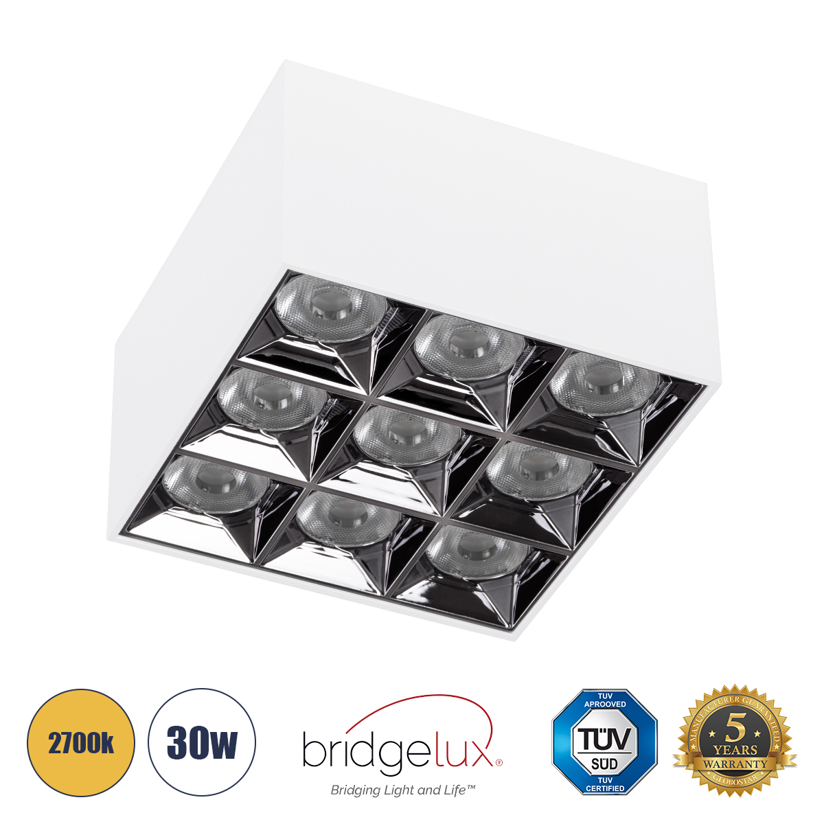 60339 GloboStar® GLOBOSTAR® LUMINAR 60339 Downlight Σποτ LED 30W 4050lm 36° AC 220-240V IP20 Θερμό Λευκό 2700K - Osram SMD Chip & TÜV SÜD Driver - Λευκό Ματ - Μ12 x Π12 x Υ6.6cm - 5 Χρόνια Εγγύηση