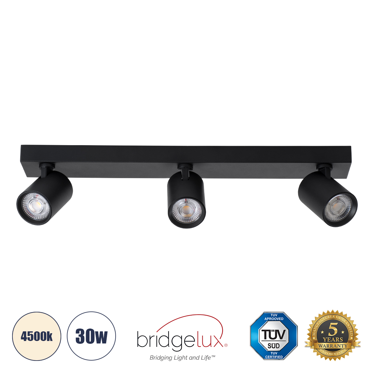 60348 GloboStar® GLOBOSTAR® LEONARDO 60348 Μοντέρνο Φωτιστικό Οροφής LED 30W 3600lm 60° AC 220-240V IP20 Φυσικό Λευκό 4500K - Bridgelux COB - Μαύρο - Μ52 x Π7 x Υ11.8cm - 5 Χρόνια Εγγύηση