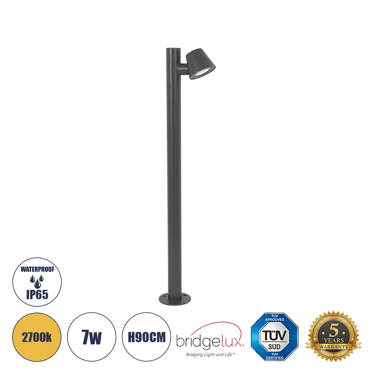 60507 GloboStar® GARDENIA 60507 Φωτιστικό Κήπου – Κολωνάκι Αρχιτεκτονικού Φωτισμού Εξωτερικού Χώρου LED 7W 700lm 60° AC220-240V Αδιάβροχο IP65 – Σώμα Αλουμινίου & Tempered Glass – Μ12 x Π18 x Υ90cm – Θερμό Λευκό 2700K – Γκρι Ανθρακί – Bridgelux Chip – 5 60507 GloboStar® GARDENIA 60507 Φωτιστικό Κήπου – Κολωνάκι Αρχιτεκτονικού Φωτισμού Εξωτερικού Χώρου LED 7W 700lm 60° AC220-240V Αδιάβροχο IP65 – Σώμα Αλουμινίου & Tempered Glass – Μ12 x Π18 x Υ90cm – Θερμό Λευκό 2700K – Γκρι Ανθρακί – Bridgelux Chip – 5