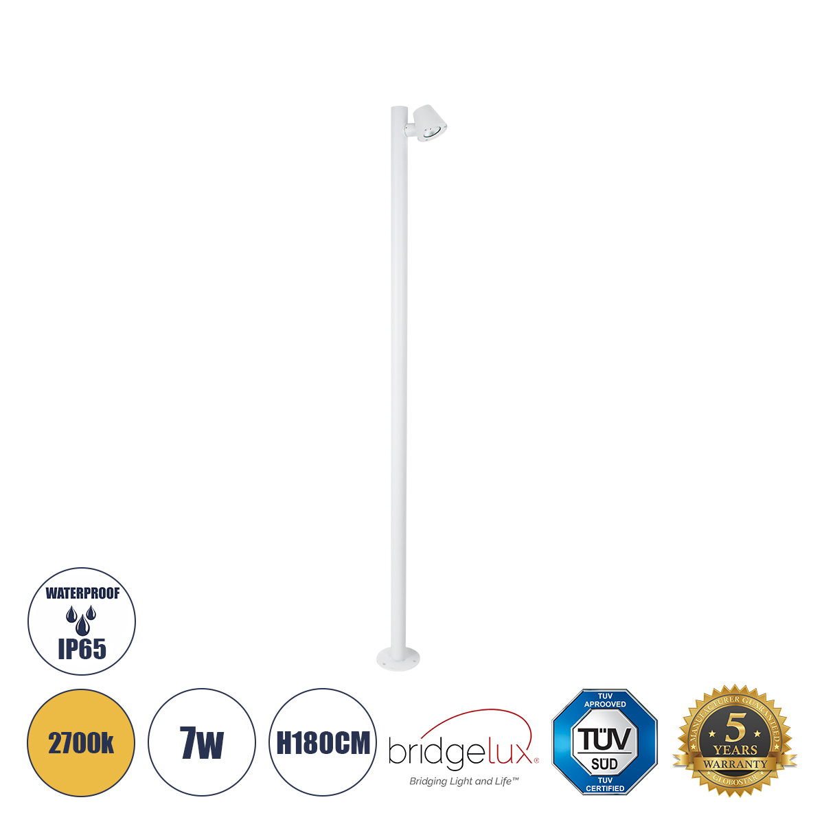 60509 GloboStar® GARDENIA 60509 Φωτιστικό Κήπου – Πάρκου – Πλατείας – Κολωνάκι Αρχιτεκτονικού Φωτισμού Εξωτερικού Χώρου LED 7W 700lm 60° AC220-240V Αδιάβροχο IP65 – Σώμα Αλουμινίου & Tempered Glass – Μ15 x Π18 x Υ180cm – Θερμό Λευκό 2700K – Λευκό – Bridg 60509 GloboStar® GARDENIA 60509 Φωτιστικό Κήπου – Πάρκου – Πλατείας – Κολωνάκι Αρχιτεκτονικού Φωτισμού Εξωτερικού Χώρου LED 7W 700lm 60° AC220-240V Αδιάβροχο IP65 – Σώμα Αλουμινίου & Tempered Glass – Μ15 x Π18 x Υ180cm – Θερμό Λευκό 2700K – Λευκό – Bridg