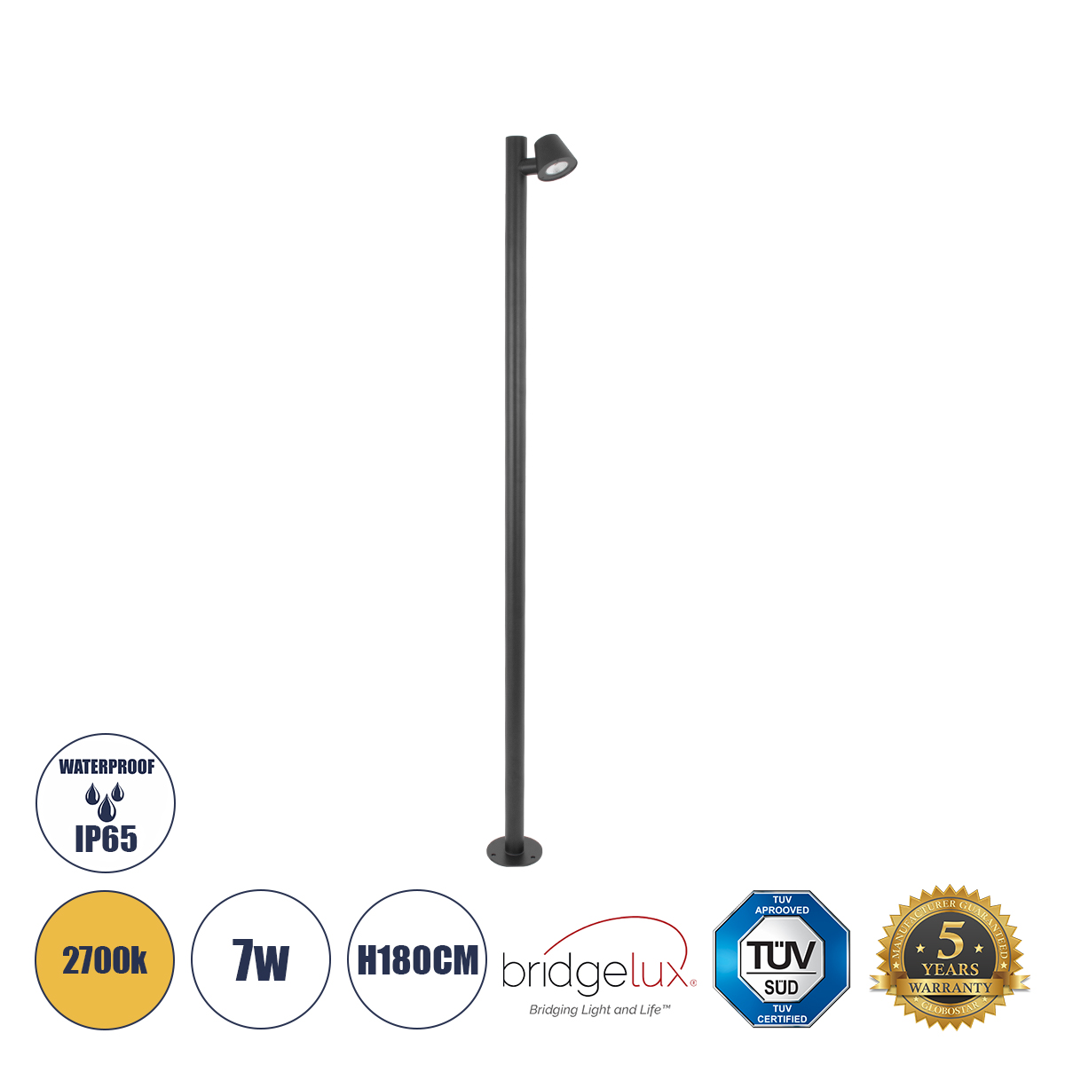 60510 GloboStar® GARDENIA 60510 Φωτιστικό Κήπου – Πάρκου – Πλατείας – Κολωνάκι Αρχιτεκτονικού Φωτισμού Εξωτερικού Χώρου LED 7W 700lm 60° AC220-240V Αδιάβροχο IP65 – Σώμα Αλουμινίου & Tempered Glass – Μ15 x Π18 x Υ180cm – Θερμό Λευκό 2700K – Γκρι Ανθρακί 60510 GloboStar® GARDENIA 60510 Φωτιστικό Κήπου – Πάρκου – Πλατείας – Κολωνάκι Αρχιτεκτονικού Φωτισμού Εξωτερικού Χώρου LED 7W 700lm 60° AC220-240V Αδιάβροχο IP65 – Σώμα Αλουμινίου & Tempered Glass – Μ15 x Π18 x Υ180cm – Θερμό Λευκό 2700K – Γκρι Ανθρακί