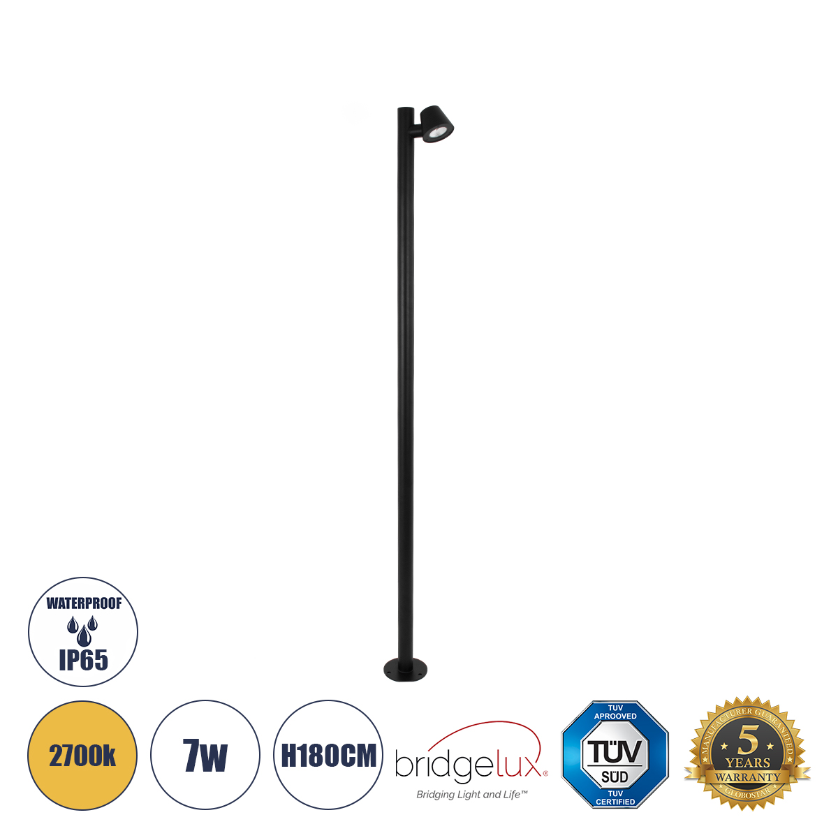 60511 GloboStar® GARDENIA 60511 Φωτιστικό Κήπου – Πάρκου – Πλατείας – Κολωνάκι Αρχιτεκτονικού Φωτισμού Εξωτερικού Χώρου LED 7W 700lm 60° AC220-240V Αδιάβροχο IP65 – Σώμα Αλουμινίου & Tempered Glass – Μ15 x Π18 x Υ180cm – Θερμό Λευκό 2700K – Μαύρο – Bridg 60511 GloboStar® GARDENIA 60511 Φωτιστικό Κήπου – Πάρκου – Πλατείας – Κολωνάκι Αρχιτεκτονικού Φωτισμού Εξωτερικού Χώρου LED 7W 700lm 60° AC220-240V Αδιάβροχο IP65 – Σώμα Αλουμινίου & Tempered Glass – Μ15 x Π18 x Υ180cm – Θερμό Λευκό 2700K – Μαύρο – Bridg