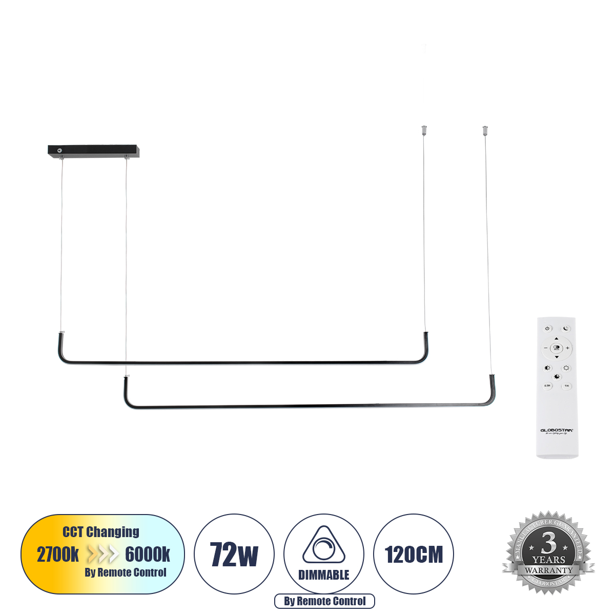 60924 GloboStar® LINARIA DUO 60924 Κρεμαστό Φωτιστικό Οροφής Design LED CCT 72W 8300lm 200° AC 220-240V – Εναλλαγή Φωτισμού μέσω Τηλεχειριστηρίου All In One Ψυχρό 6000k+Φυσικό 4500k+Θερμό 2700k Dimmable Μ220 x Π4 x Υ25cm – Μαύρο – 3 Years Warranty 60924 GloboStar® LINARIA DUO 60924 Κρεμαστό Φωτιστικό Οροφής Design LED CCT 72W 8300lm 200° AC 220-240V – Εναλλαγή Φωτισμού μέσω Τηλεχειριστηρίου All In One Ψυχρό 6000k+Φυσικό 4500k+Θερμό 2700k Dimmable Μ220 x Π4 x Υ25cm – Μαύρο – 3 Years Warranty
