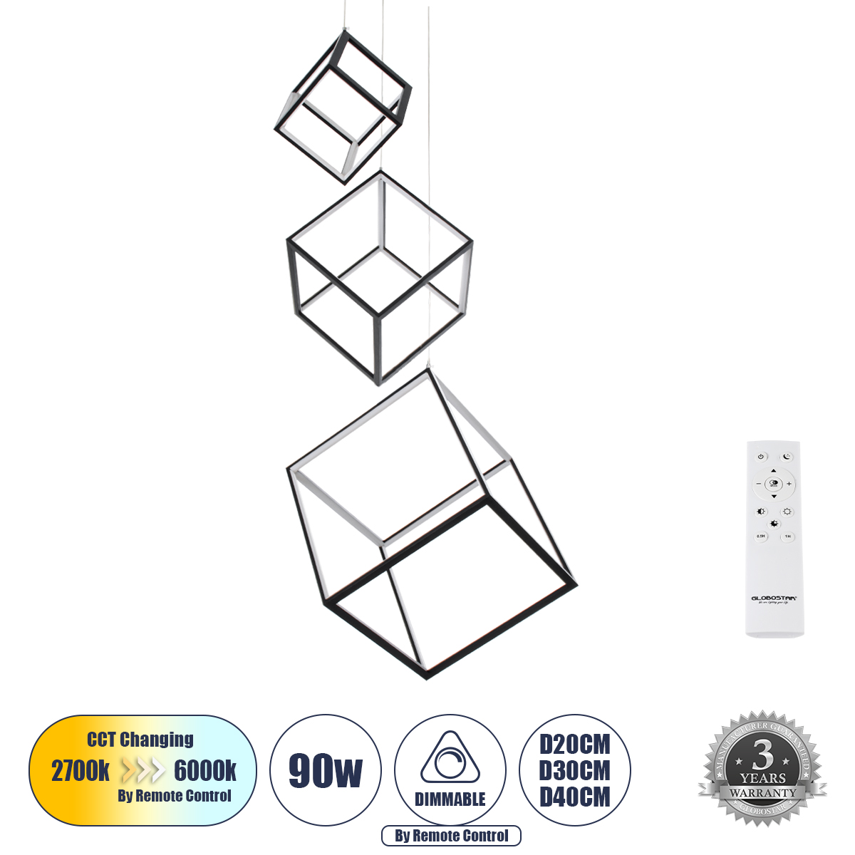 60931 GloboStar® KIBOO-TRIO 60931 Κρεμαστό Φωτιστικό Οροφής Design LED CCT 90W 10350lm 360° AC 220-240V – Εναλλαγή Φωτισμού μέσω Τηλεχειριστηρίου All In One Ψυχρό 6000k+Φυσικό 4500k+Θερμό 2700k Dimmable Μ60 x Π60 x Υ80cm – Μαύρο – 3 Years Warranty 60931 GloboStar® KIBOO-TRIO 60931 Κρεμαστό Φωτιστικό Οροφής Design LED CCT 90W 10350lm 360° AC 220-240V – Εναλλαγή Φωτισμού μέσω Τηλεχειριστηρίου All In One Ψυχρό 6000k+Φυσικό 4500k+Θερμό 2700k Dimmable Μ60 x Π60 x Υ80cm – Μαύρο – 3 Years Warranty