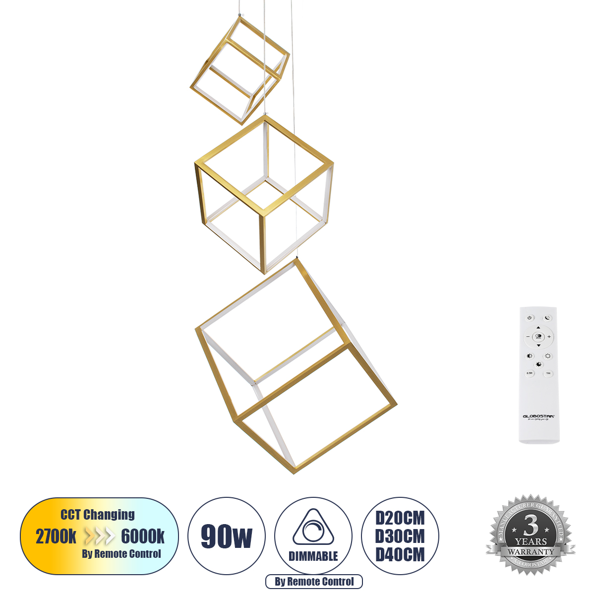 60932 GloboStar® KIBOO-TRIO 60932 Κρεμαστό Φωτιστικό Οροφής Design LED CCT 90W 10350lm 360° AC 220-240V – Εναλλαγή Φωτισμού μέσω Τηλεχειριστηρίου All In One Ψυχρό 6000k+Φυσικό 4500k+Θερμό 2700k Dimmable Μ60 x Π60 x Υ80cm – Χρυσό Πλατίνα – 3 Years Warrant 60932 GloboStar® KIBOO-TRIO 60932 Κρεμαστό Φωτιστικό Οροφής Design LED CCT 90W 10350lm 360° AC 220-240V – Εναλλαγή Φωτισμού μέσω Τηλεχειριστηρίου All In One Ψυχρό 6000k+Φυσικό 4500k+Θερμό 2700k Dimmable Μ60 x Π60 x Υ80cm – Χρυσό Πλατίνα – 3 Years Warrant