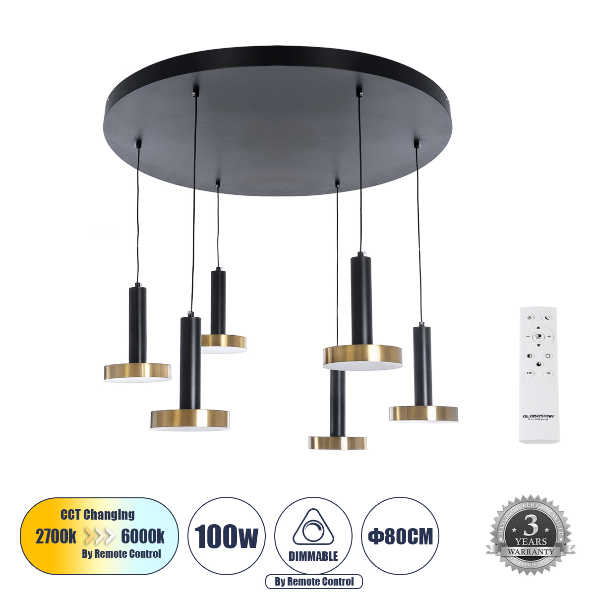 60935 GloboStar® GLOBOSTAR® ZANE 60935 Κρεμαστό Φωτιστικό Design LED CCT 100W 11200lm 120° AC 220-240V IP20 – Εναλλαγή Φωτισμού μέσω Τηλεχειριστηρίου All In One Ψυχρό 6000k+Φυσικό 4500k+Θερμό 2700k Dimmable – Φ80 x Υ20cm – Μαύρο & Χρυσό – 3 Χρόνια Εγγύηση 60935 GloboStar® GLOBOSTAR® ZANE 60935 Κρεμαστό Φωτιστικό Design LED CCT 100W 11200lm 120° AC 220-240V IP20 – Εναλλαγή Φωτισμού μέσω Τηλεχειριστηρίου All In One Ψυχρό 6000k+Φυσικό 4500k+Θερμό 2700k Dimmable – Φ80 x Υ20cm – Μαύρο & Χρυσό – 3 Χρόνια Εγγύηση