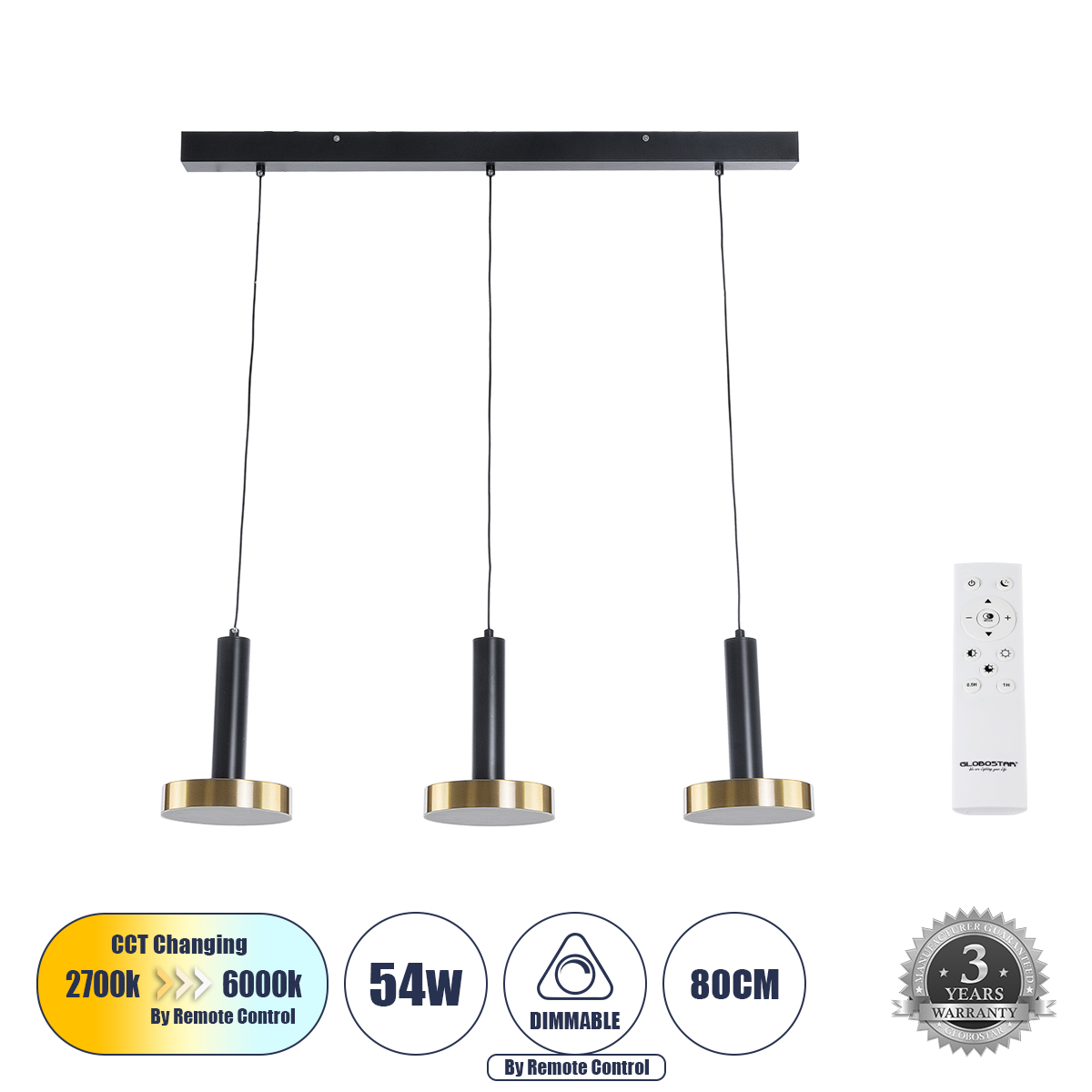 60936 GloboStar® GLOBOSTAR® ZANE 60936 Κρεμαστό Φωτιστικό Design LED CCT 54W 6048lm 120° AC 220-240V IP20 – Εναλλαγή Φωτισμού μέσω Τηλεχειριστηρίου All In One Ψυχρό 6000k+Φυσικό 4500k+Θερμό 2700k Dimmable – Μ80 x Π15 x Υ20cm – Μαύρο & Χρυσό – 3 Χρόνια Εγγ 60936 GloboStar® GLOBOSTAR® ZANE 60936 Κρεμαστό Φωτιστικό Design LED CCT 54W 6048lm 120° AC 220-240V IP20 – Εναλλαγή Φωτισμού μέσω Τηλεχειριστηρίου All In One Ψυχρό 6000k+Φυσικό 4500k+Θερμό 2700k Dimmable – Μ80 x Π15 x Υ20cm – Μαύρο & Χρυσό – 3 Χρόνια Εγγ
