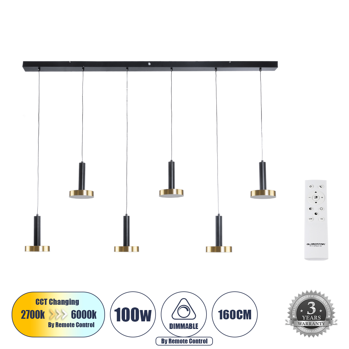 60937 GloboStar® GLOBOSTAR® ZANE 60937 Κρεμαστό Φωτιστικό Design LED CCT 100W 11200lm 120° AC 220-240V IP20 – Εναλλαγή Φωτισμού μέσω Τηλεχειριστηρίου All In One Ψυχρό 6000k+Φυσικό 4500k+Θερμό 2700k Dimmable – Μ160 x Π15 x Υ20cm – Μαύρο & Χρυσό – 3 Χρόνια 60937 GloboStar® GLOBOSTAR® ZANE 60937 Κρεμαστό Φωτιστικό Design LED CCT 100W 11200lm 120° AC 220-240V IP20 – Εναλλαγή Φωτισμού μέσω Τηλεχειριστηρίου All In One Ψυχρό 6000k+Φυσικό 4500k+Θερμό 2700k Dimmable – Μ160 x Π15 x Υ20cm – Μαύρο & Χρυσό – 3 Χρόνια