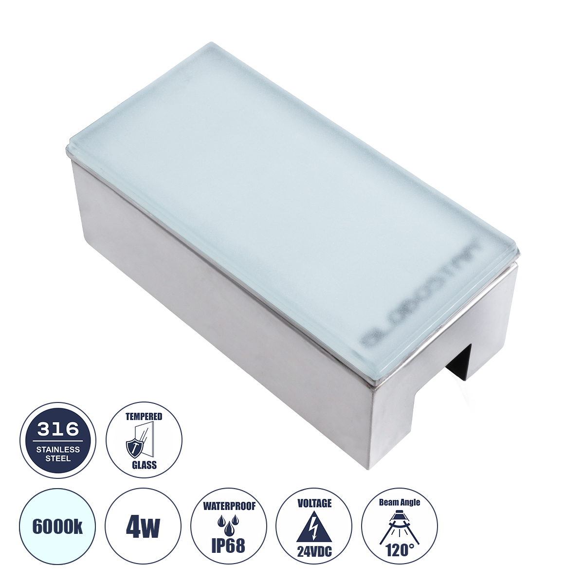 60951 GloboStar® GLOBOSTAR® CYBOLITHOS 60951 Χωνευτό Αρχιτεκτονικο Φωτιστικό Σποτ Δαπέδου LED 4W 480lm 120° DC 24V Αδιάβροχο IP68 IK06 Ψυχρό Λευκό 6000K Dimmable - Bridgelux SMD Chip - Γαλακτερό Tempered Glass & Ανοξείδωτο Ατσάλι SS316 - Μ20 x Π10x Υ8cm /