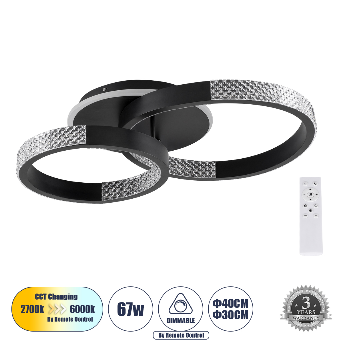 61111 GloboStar® DIAMOND 61111 Φωτιστικό Οροφής Δαχτυλίδι-Κύκλος LED CCT 67W 8078lm 360° AC 220-240V – Εναλλαγή Φωτισμού μέσω Τηλεχειριστηρίου All In One Ψυχρό 6000k+Φυσικό 4500k+Θερμό 2700k Dimmable Φ30+40cm+BackLight – Μαύρο – 3 Years Warranty 61111 GloboStar® DIAMOND 61111 Φωτιστικό Οροφής Δαχτυλίδι-Κύκλος LED CCT 67W 8078lm 360° AC 220-240V – Εναλλαγή Φωτισμού μέσω Τηλεχειριστηρίου All In One Ψυχρό 6000k+Φυσικό 4500k+Θερμό 2700k Dimmable Φ30+40cm+BackLight – Μαύρο – 3 Years Warranty