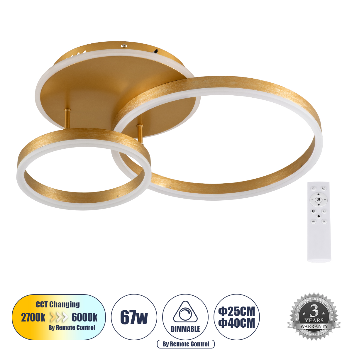 61122 GloboStar® VENOM 61122 Φωτιστικό Οροφής Δαχτυλίδι-Κύκλος LED CCT 67W 8107lm 360° AC 220-240V – Εναλλαγή Φωτισμού μέσω Τηλεχειριστηρίου All In One Ψυχρό 6000k+Φυσικό 4500k+Θερμό 2700k Dimmable Φ25+40cm+BackLight – Χρυσό Βούρτσας – 3 Years Warranty 61122 GloboStar® VENOM 61122 Φωτιστικό Οροφής Δαχτυλίδι-Κύκλος LED CCT 67W 8107lm 360° AC 220-240V – Εναλλαγή Φωτισμού μέσω Τηλεχειριστηρίου All In One Ψυχρό 6000k+Φυσικό 4500k+Θερμό 2700k Dimmable Φ25+40cm+BackLight – Χρυσό Βούρτσας – 3 Years Warranty