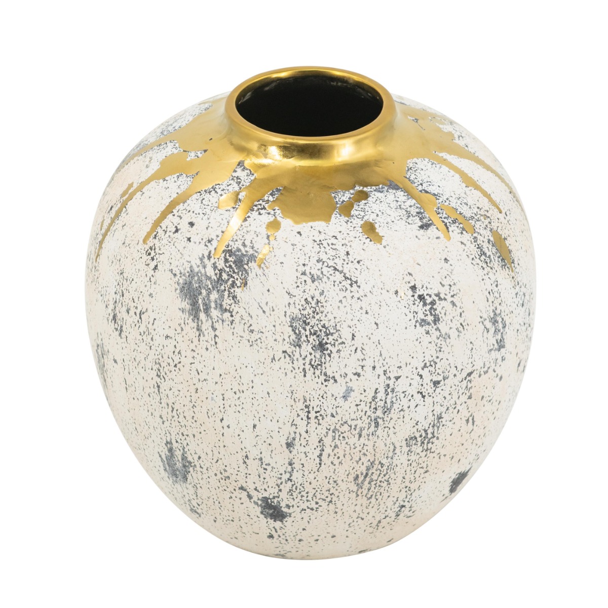 Artekko Kayle Μπεζ Διακοσμητικό Κεραμικό Βάζο με Χρυσές Λεπτομέρειες (25x25x25)cm Artekko 61144