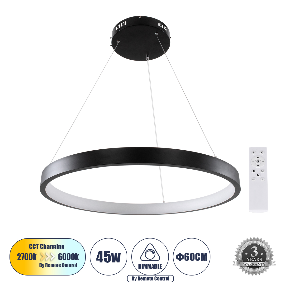 61158 GloboStar® NEMESIS 61158 Κρεμαστό Φωτιστικό Δαχτυλίδι-Κύκλος LED CCT 45W 5230lm 360° AC 220-240V – Εναλλαγή Φωτισμού μέσω Τηλεχειριστηρίου All In One Ψυχρό 6000k+Φυσικό 4500k+Θερμό 2700k Dimmable Φ60cm – Μαύρο – 3 Years Warranty 61158 GloboStar® NEMESIS 61158 Κρεμαστό Φωτιστικό Δαχτυλίδι-Κύκλος LED CCT 45W 5230lm 360° AC 220-240V – Εναλλαγή Φωτισμού μέσω Τηλεχειριστηρίου All In One Ψυχρό 6000k+Φυσικό 4500k+Θερμό 2700k Dimmable Φ60cm – Μαύρο – 3 Years Warranty