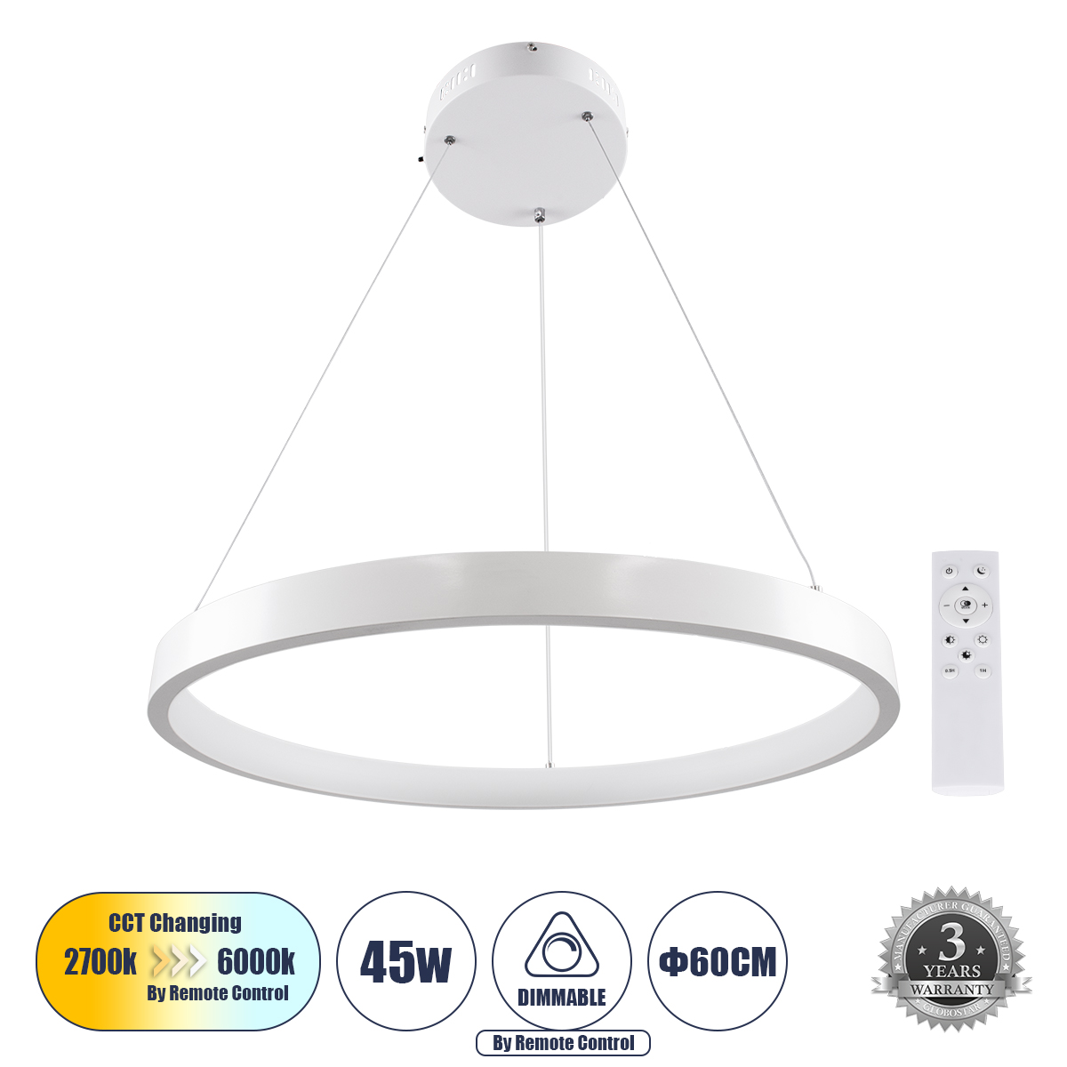 61159 GloboStar® NEMESIS 61159 Κρεμαστό Φωτιστικό Δαχτυλίδι-Κύκλος LED CCT 45W 5230lm 360° AC 220-240V – Εναλλαγή Φωτισμού μέσω Τηλεχειριστηρίου All In One Ψυχρό 6000k+Φυσικό 4500k+Θερμό 2700k Dimmable Φ60cm – Λευκό – 3 Years Warranty 61159 GloboStar® NEMESIS 61159 Κρεμαστό Φωτιστικό Δαχτυλίδι-Κύκλος LED CCT 45W 5230lm 360° AC 220-240V – Εναλλαγή Φωτισμού μέσω Τηλεχειριστηρίου All In One Ψυχρό 6000k+Φυσικό 4500k+Θερμό 2700k Dimmable Φ60cm – Λευκό – 3 Years Warranty