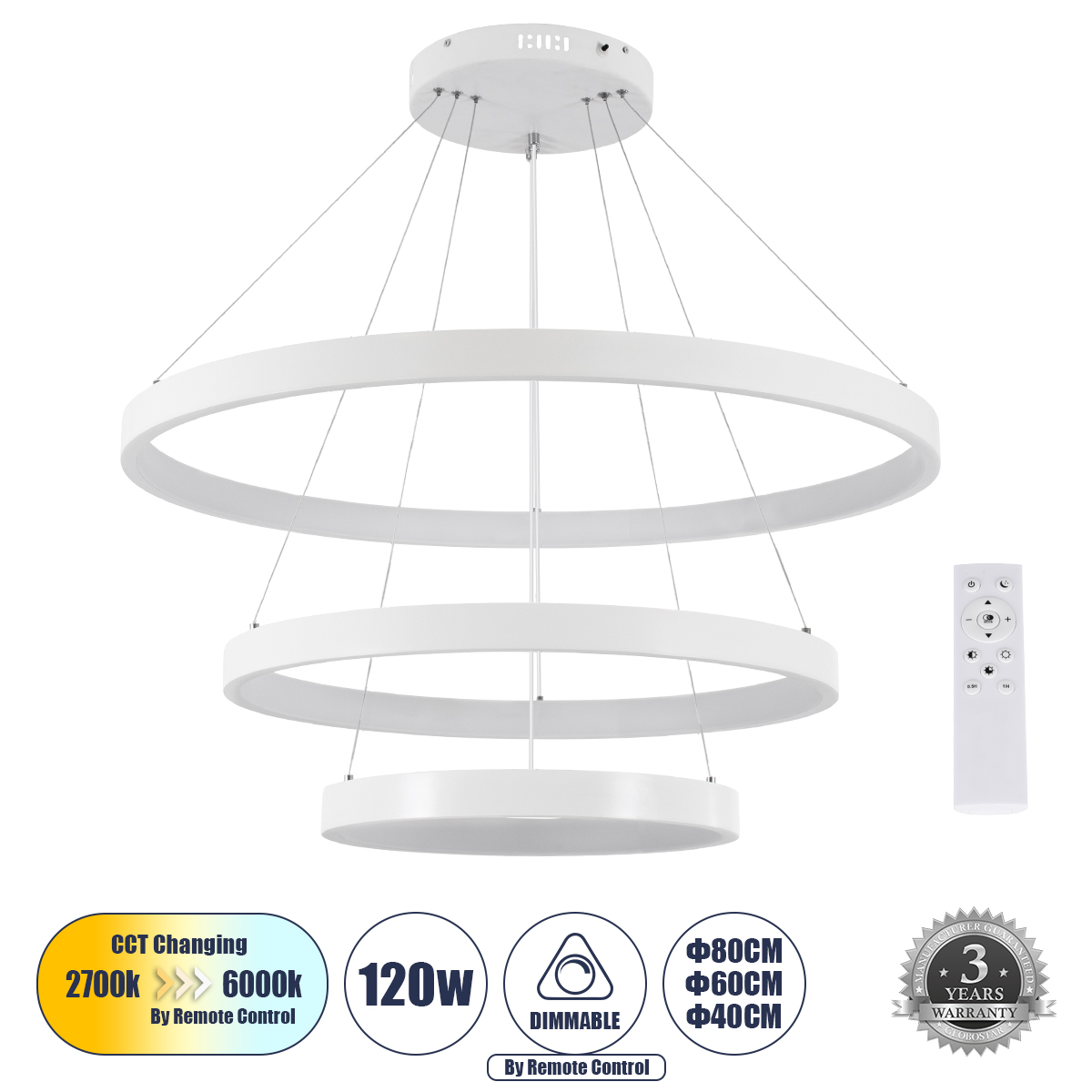 61171 GloboStar® NEMESIS TRIO 61171 Κρεμαστό Φωτιστικό Δαχτυλίδι-Κύκλος LED CCT 120W 14723lm 360° AC 220-240V – Εναλλαγή Φωτισμού μέσω Τηλεχειριστηρίου All In One Ψυχρό 6000k+Φυσικό 4500k+Θερμό 2700k Dimmable Φ40+60+80cm – Λευκό – 3 Years Warranty 61171 GloboStar® NEMESIS TRIO 61171 Κρεμαστό Φωτιστικό Δαχτυλίδι-Κύκλος LED CCT 120W 14723lm 360° AC 220-240V – Εναλλαγή Φωτισμού μέσω Τηλεχειριστηρίου All In One Ψυχρό 6000k+Φυσικό 4500k+Θερμό 2700k Dimmable Φ40+60+80cm – Λευκό – 3 Years Warranty